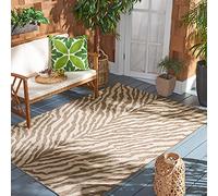SAFAVIEH Tappeto con Stampa Animale per Soggiorno, Sala da pranzo, Camera da letto - Beachhouse Collection, A Pelo Corto, Crema e Beige, 91 X 152 cm