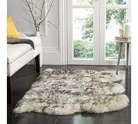 SAFAVIEH Tappeto con Stampa Animale per Soggiorno, Sala da pranzo, Camera da letto - Fur Collection, A Pelo Lungo, Avorio e grigio fumo, 91 X 152 cm
