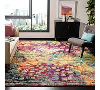 Safavieh Tappeto della Collezione Monaco, 1,5 m, Rosa e Multicolore, Design Astratto ad Acquerello, Non perde Pelo e Facile da Pulire, Ideale per Aree ad Alto Traffico in Soggiorno, Camera da Letto