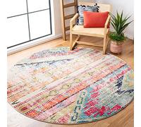 Safavieh Tappeto della collezione Monaco, 1,5 m, rotondo, multicolore, design tribale invecchiato, non perde pelo e facile da pulire, ideale per aree ad alto traffico in soggiorno, camera da letto