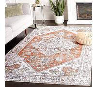 Safavieh Tappeto Distressed lavabile in lavatrice e antiscivolo - Ideale per aree ad alto traffico - Arizona Collection pelo corto, rosso e avorio, 120 x 180 cm