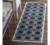 SAFAVIEH Tappeto Geometrico per Soggiorno, Sala da pranzo, Camera da letto - Amherst Collection, A Pelo Corto, Blu Marino e Avorio, 69 X 213 cm