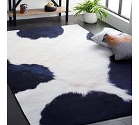 Safavieh Tappeto geometrico per soggiorno, sala da pranzo, camera da letto, collezione finta pelle a pelo corto, 152 x 244 cm, avorio e blu scuro