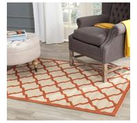 SAFAVIEH Tappeto Geometrico - Soggiorno, Sala da pranzo, Camera da letto - Lavabile in Lavatrice e Antiscivolo - Courtyard Collection, A Pelo Corto, Beige e Terracotta, 122 X 170 cm