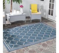 SAFAVIEH Tappeto Geometrico - Soggiorno, Sala da pranzo, Camera da letto - Lavabile in Lavatrice e Antiscivolo - Courtyard Collection, A Pelo Corto, Blu e Beige, 201 X 290 cm