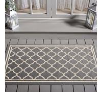 SAFAVIEH Tappeto Geometricoper Per Interni ed Esterni - Impermeabile - Courtyard Collection, A Pelo Corto, Antracite e Beige, 79 X 152 cm