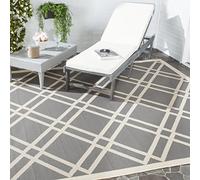 SAFAVIEH Tappeto Geometricoper Per Interni ed Esterni - Impermeabile - Courtyard Collection, A Pelo Corto, Antracite e Beige, 79 X 152 cm