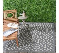 SAFAVIEH Tappeto Geometricoper Per Interni ed Esterni - Impermeabile - Courtyard Collection, A Pelo Corto, Antracite e Beige, 160 X 231 cm