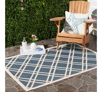 SAFAVIEH Tappeto Geometricoper Soggiorno, Sala da pranzo, Camera da letto - Impermeabile - Courtyard Collection, A Pelo Corto, Blu Marino e Beige, 122 X 170 cm
