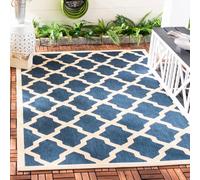 SAFAVIEH Tappeto Geometricoper Soggiorno, Sala da pranzo, Camera da letto - Impermeabile - Courtyard Collection, A Pelo Corto, Blu Marino e Beige, 122 X 170 cm