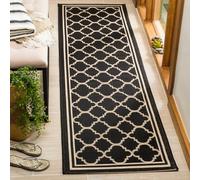 SAFAVIEH Tappeto Geometricoper Soggiorno, Sala da pranzo, Camera da letto - Impermeabile - Courtyard Collection, A Pelo Corto, Nero e Beige, 69 X 244 cm
