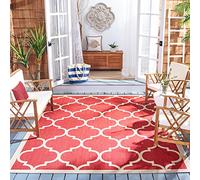 SAFAVIEH Tappeto Geometricoper Soggiorno, Sala da pranzo, Camera da letto - Impermeabile - Courtyard Collection, A Pelo Corto, Rosso e osso, 160 X 231 cm