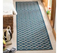SAFAVIEH Tappeto Geometricoper Soggiorno, Sala da pranzo, Camera da letto - Impermeabile - Courtyard Collection, A Pelo Corto, Blu Marino e Beige, 69 X 244 cm