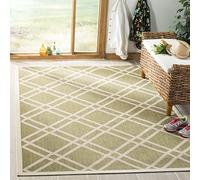 SAFAVIEH Tappeto Geometricoper Soggiorno, Sala da pranzo, Camera da letto - Impermeabile - Courtyard Collection, A Pelo Corto, Verde e Beige, 79 X 152 cm