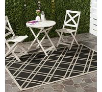 SAFAVIEH Tappeto Geometricoper Soggiorno, Sala da pranzo, Camera da letto - Impermeabile - Courtyard Collection, A Pelo Corto, Nero e Beige, 79 X 152 cm