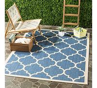 SAFAVIEH Tappeto Geometricoper Soggiorno, Sala da pranzo, Camera da letto - Impermeabile - Courtyard Collection, A Pelo Corto, Blu e beige, 79 X 152 cm