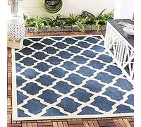 SAFAVIEH Tappeto Geometricoper Soggiorno, Sala da pranzo, Camera da letto - Impermeabile - Courtyard Collection, A Pelo Corto, Blu Marino e Beige, 160 X 160 cm