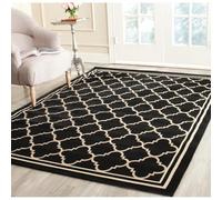 SAFAVIEH Tappeto Geometricoper Soggiorno, Sala da pranzo, Camera da letto - Impermeabile - Courtyard Collection, A Pelo Corto, Nero e Beige, 160 X 231 cm