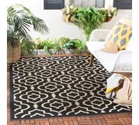 SAFAVIEH Tappeto Geometricoper Soggiorno, Sala da pranzo, Camera da letto - Impermeabile - Courtyard Collection, A Pelo Corto, Nero e Beige, 160 X 231 cm