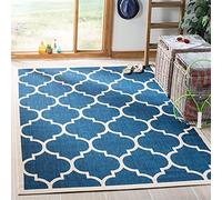 SAFAVIEH Tappeto Geometricoper Soggiorno, Sala da pranzo, Camera da letto - Impermeabile - Courtyard Collection, A Pelo Corto, Blu Marino e Beige, 79 X 152 cm