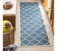 SAFAVIEH Tappeto Geometricoper Soggiorno, Sala da pranzo, Camera da letto - Impermeabile - Courtyard Collection, A Pelo Corto, Blu e beige, 69 X 244 cm