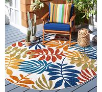 Safavieh Tappeto Moderno per interni ed esterni, lavabile in lavatrice e antiscivolo, collezione Cabana, a pelo corto, 120 x 120 cm, colore: crema e rosso