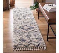 SAFAVIEH Tappeto Shag per Soggiorno, Sala da pranzo, Camera da letto - Berber Fringe Shag Collection, A Pelo Corto, Crema e Blu Marino, 61 X 244 cm