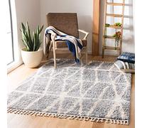 SAFAVIEH Tappeto Shag per Soggiorno, Sala da pranzo, Camera da letto - Berber Fringe Shag Collection, A Pelo Corto, Grigio e crema, 160 X 229 cm