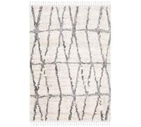 SAFAVIEH Tappeto Shag per Soggiorno, Sala da pranzo, Camera da letto - Berber Fringe Shag Collection, A Pelo Corto, Crema e grigio, 122 X 183 cm