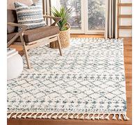 SAFAVIEH Tappeto Shag per Soggiorno, Sala da pranzo, Camera da letto - Berber Fringe Shag Collection, A Pelo Corto, Crema e blu, 183 X 274 cm
