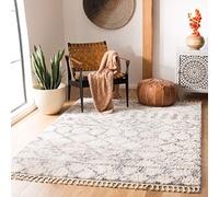 SAFAVIEH Tappeto Shag per Soggiorno, Sala da pranzo, Camera da letto - Berber Fringe Shag Collection, A Pelo Corto, Crema e grigio, 122 X 183 cm