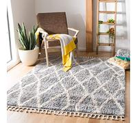 SAFAVIEH Tappeto Shag per Soggiorno, Sala da pranzo, Camera da letto - Berber Fringe Shag Collection, A Pelo Corto, Grigio e crema, 183 X 274 cm