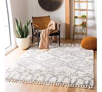 SAFAVIEH Tappeto Shag per Soggiorno, Sala da pranzo, Camera da letto - Berber Fringe Shag Collection, A Pelo Corto, Crema e grigio, 183 X 274 cm