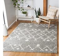 SAFAVIEH Tappeto Shag per Soggiorno, Sala da pranzo, Camera da letto - Berber Shag Collection, A Pelo Corto, Grigio chiaro e crema, 122 X 183 cm