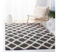 SAFAVIEH Tappeto Shag per Soggiorno, Sala da pranzo, Camera da letto - Dallas Shag Collection, A Pelo Lungo, Grigio scuro e avorio, 122 X 183 cm