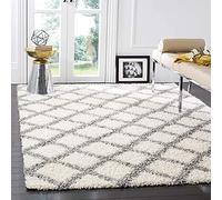 SAFAVIEH Tappeto Shag per Soggiorno, Sala da pranzo, Camera da letto - Dallas Shag Collection, A Pelo Lungo, Avorio e grigio, 91 X 152 cm