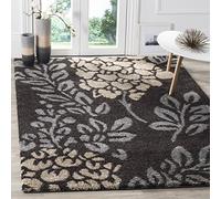 SAFAVIEH Tappeto Shag per Soggiorno, Sala da pranzo, Camera da letto - Florida Shag Collection, A Pelo Lungo, Marrone scuro e grigio, 99 X 160 cm