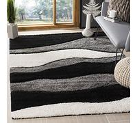 SAFAVIEH Tappeto Shag per Soggiorno, Sala da pranzo, Camera da letto - Florida Shag Collection, A Pelo Lungo, Grigio e Nero, 183 X 274 cm