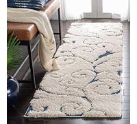 SAFAVIEH Tappeto Shag per Soggiorno, Sala da pranzo, Camera da letto - Florida Shag Collection, A Pelo Lungo, Crema e blu, 69 X 213 cm