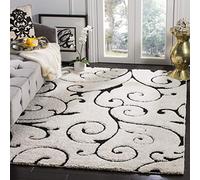 SAFAVIEH Tappeto Shag per Soggiorno, Sala da pranzo, Camera da letto - Florida Shag Collection, A Pelo Lungo, Avorio e nero, 99 X 160 cm