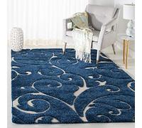 SAFAVIEH Tappeto Shag per Soggiorno, Sala da pranzo, Camera da letto - Florida Shag Collection, A Pelo Lungo, Blu scuro e crema, 122 X 183 cm