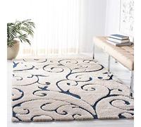SAFAVIEH Tappeto Shag per Soggiorno, Sala da pranzo, Camera da letto - Florida Shag Collection, A Pelo Lungo, Crema e blu, 99 X 160 cm