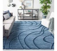 SAFAVIEH Tappeto Shag per Soggiorno, Sala da pranzo, Camera da letto - Florida Shag Collection, A Pelo Lungo, Azzurro e blu, 244 X 305 cm