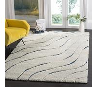 SAFAVIEH Tappeto Shag per Soggiorno, Sala da pranzo, Camera da letto - Florida Shag Collection, A Pelo Lungo, Crema e blu, 122 X 183 cm