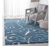 SAFAVIEH Tappeto Shag per Soggiorno, Sala da pranzo, Camera da letto - Florida Shag Collection, A Pelo Lungo, Azzurro e crema, 122 X 183 cm
