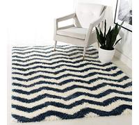 SAFAVIEH Tappeto Shag per Soggiorno, Sala da pranzo, Camera da letto - Montreal Shag Collection, A Pelo Lungo, Avorio e Blu, 160 X 229 cm