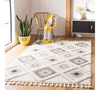 SAFAVIEH Tappeto Shag per Soggiorno, Sala da pranzo, Camera da letto - Moroccan Tassel Shag Collection, A Pelo Corto, Avorio e grigio, 160 X 229 cm