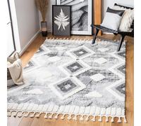 SAFAVIEH Tappeto Shag per Soggiorno, Sala da pranzo, Camera da letto - Moroccan Tassel Shag Collection, A Pelo Corto, Grigio e Avorio, 122 X 183 cm