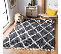 SAFAVIEH Tappeto Shag per Soggiorno, Sala da pranzo, Camera da letto - Moroccan Tassel Shag Collection, A Pelo Corto, Grigio e Avorio, 160 X 229 cm
