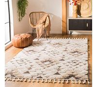 SAFAVIEH Tappeto Shag per Soggiorno, Sala da pranzo, Camera da letto - Moroccan Tassel Shag Collection, A Pelo Corto, Avorio e marrone, 160 X 229 cm